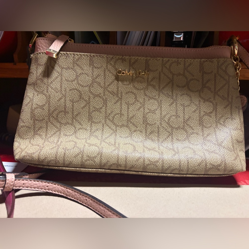 Calvin Klein Brown Monogram Crossbody Bag. Like new.